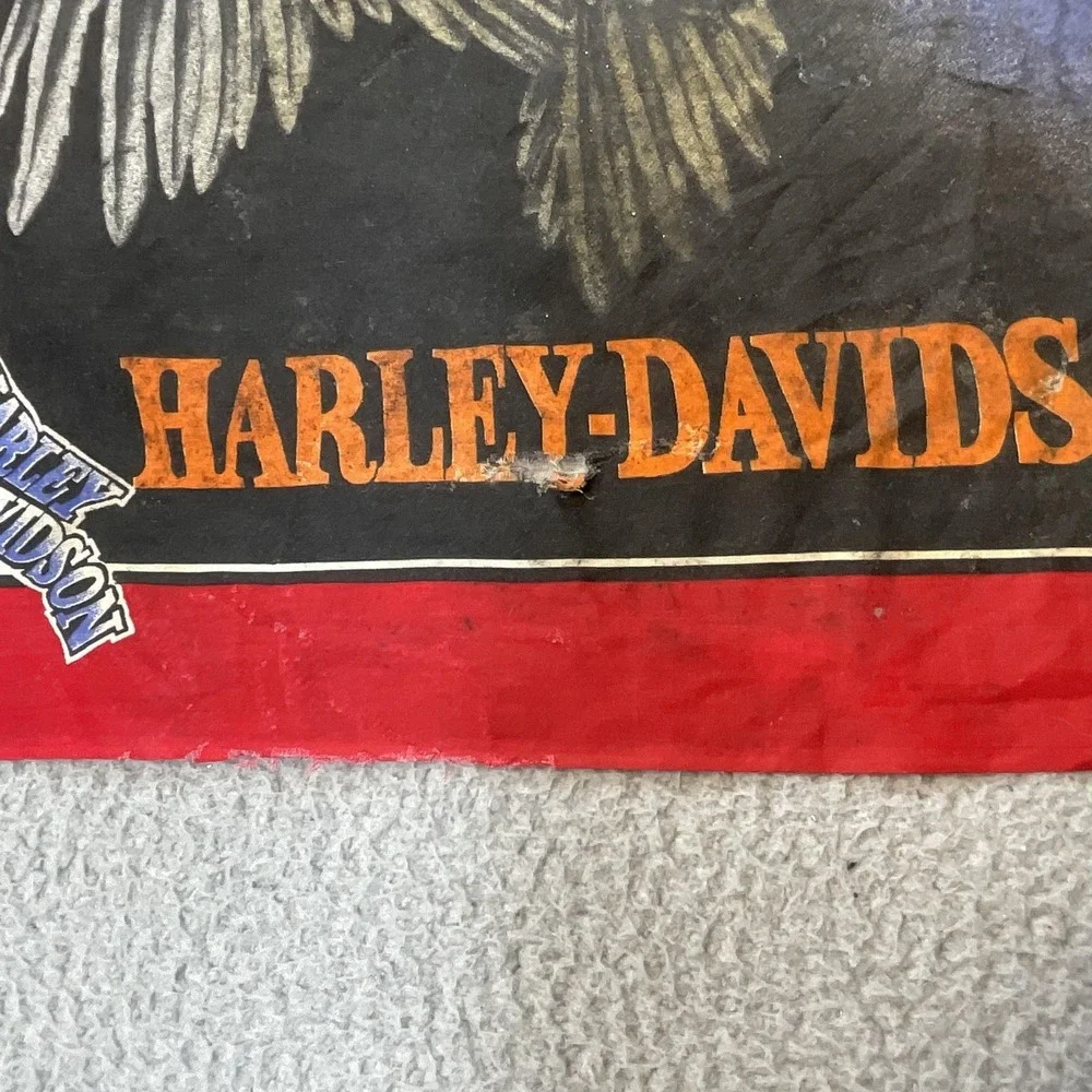 Harley Davidson Bandana Men OS Black Red Fair Vintage Eagle #1 Logo USA Made